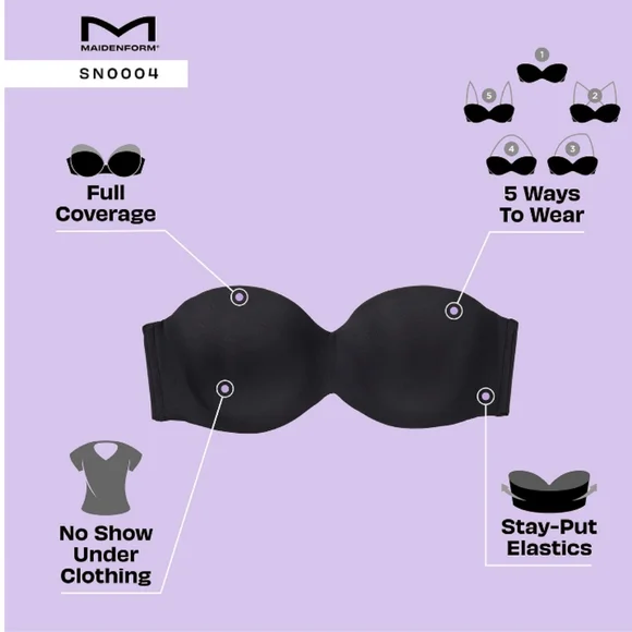 2 Maidenform Women's Stay Put Strapless Push Up 4 Ways Underwire Bras - Picture 8 of 12